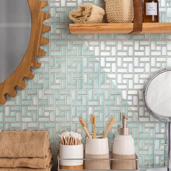 Hudson Spiral Mint Green 13 in. x 13 in. Porcelain Floor and Wall Mosaic Tile (11.3 sq. ft. /Case)