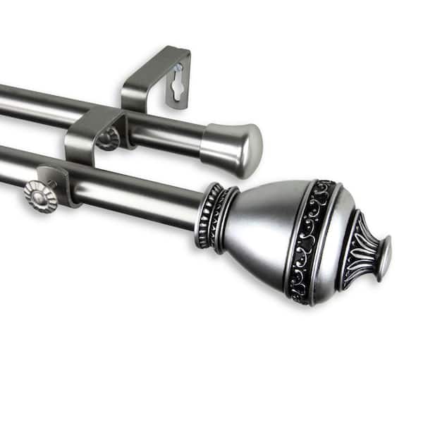 Rod Desyne 66 in. - 120 in. Telescoping Double Curtain Rod Kit in Satin Nickel with Amelie Finial