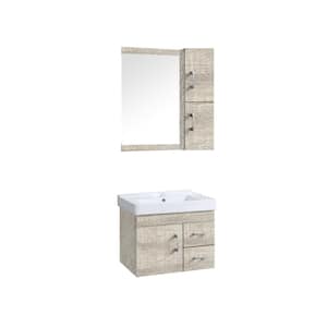 Victoria 24 in. Vanity in Oak Sand with Ceramic Basin in White and Mirror