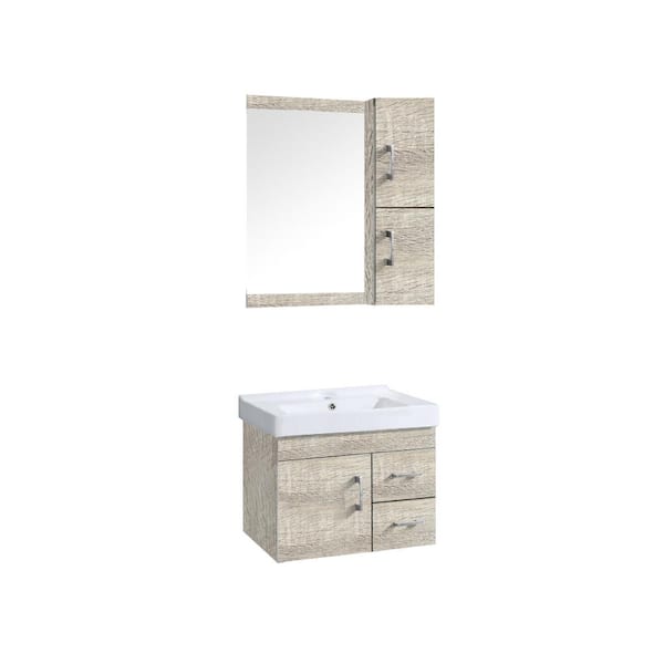 Garrido Bros. and Co. Victoria 24 in. Vanity in Oak Sand with Ceramic Basin in White and Mirror