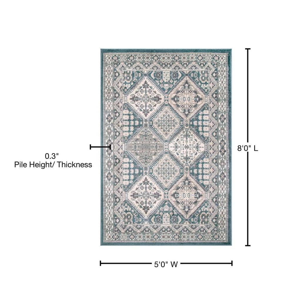 Becca Blue and Beige Synthetic Rectangular Area Rug