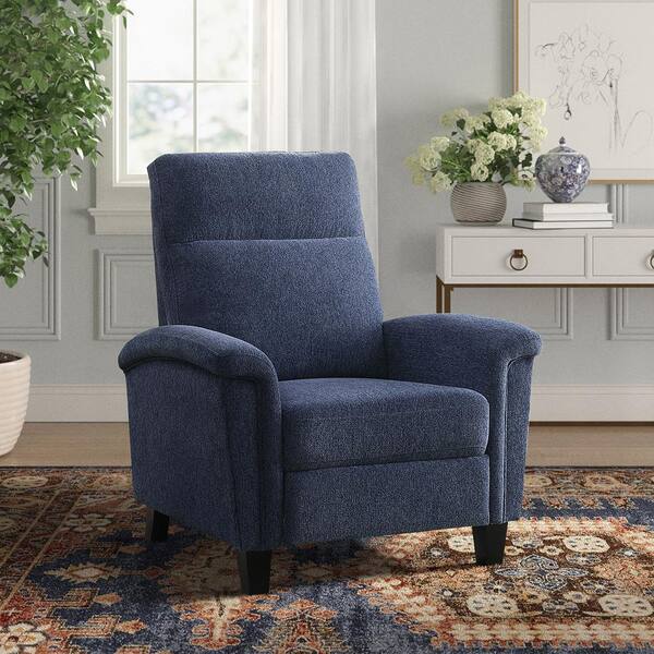 Aragon Blue Chenille Upholstered Push Back Recliner 9400cnbu-1 - The 