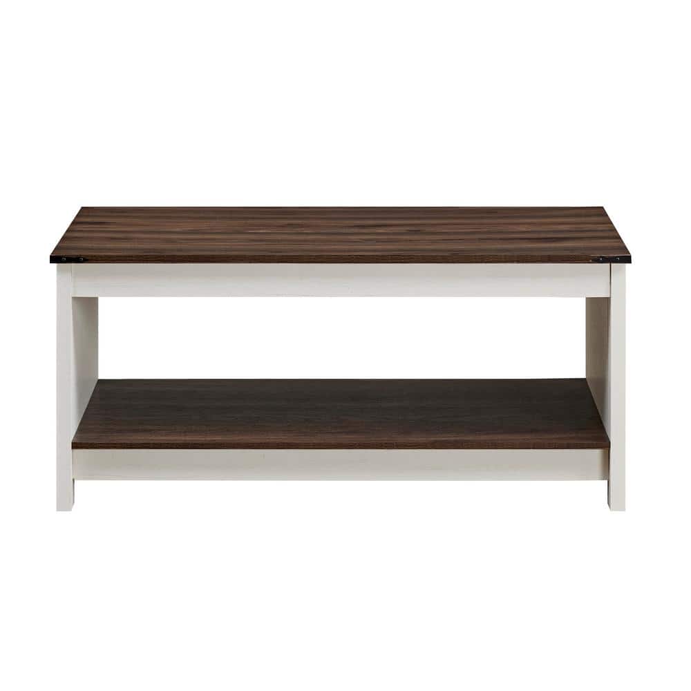 Walnut White Wood Rectangular Outdoor Coffee Table with Storage Space, Rura