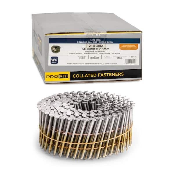 2 in. x. 092 15 ° Hot Dipped Galvanized Ring Shank Wire Coil Siding Nails (3600-PerBox)