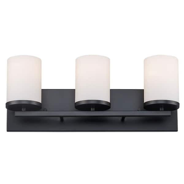 Cornerstone 20 in. 3-Light Black Bathroom Vanity Light Fixture with Frosted Glass Shades