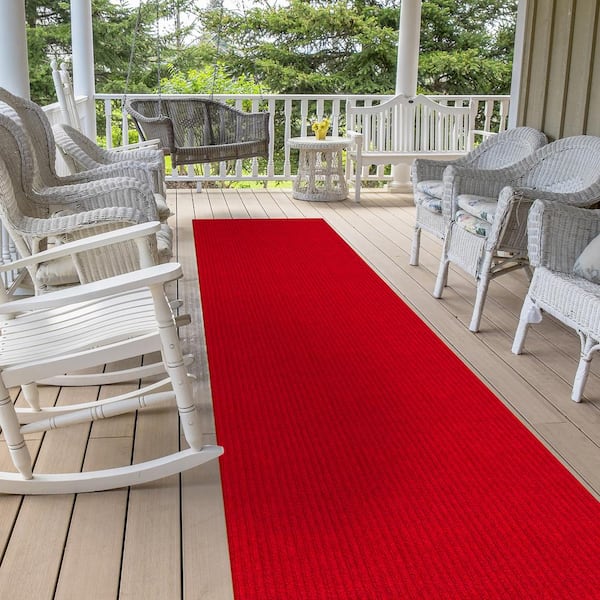 Scrabe Rib Waterproof Non-Slip Rubberback Ribbed Red Indoor/Outdoor Utility  Rug