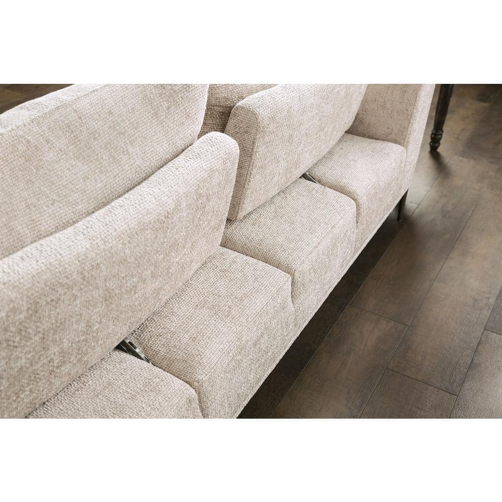 Light Brown Linen Fabric Sectional Sofa with Flared Arms