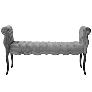 Adelia Light Gray Chesterfield Style Button Tufted Performance Velvet Bench