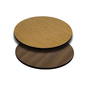 24 in. Round Natural and Walnut Table Top with Reversible Laminate Top