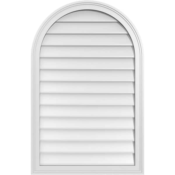 Ekena Millwork 26 in. x 40 in. Round Top White PVC Paintable Gable Louver Vent Non-Functional