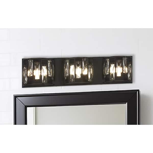 22 in. 3-Light Matte Black LED Vanity Light with Clear Glass