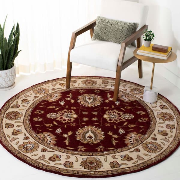 Total Performance 8 ft. x 8 ft. Burgundy/Ivory Floral Border Round Area Rug