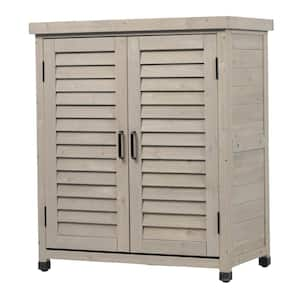 32 in. W x 31 in. H Grey Wood Potting Bench, Outdoor Storage Cabinet with Metal Table Top for Garden Patio Balcony