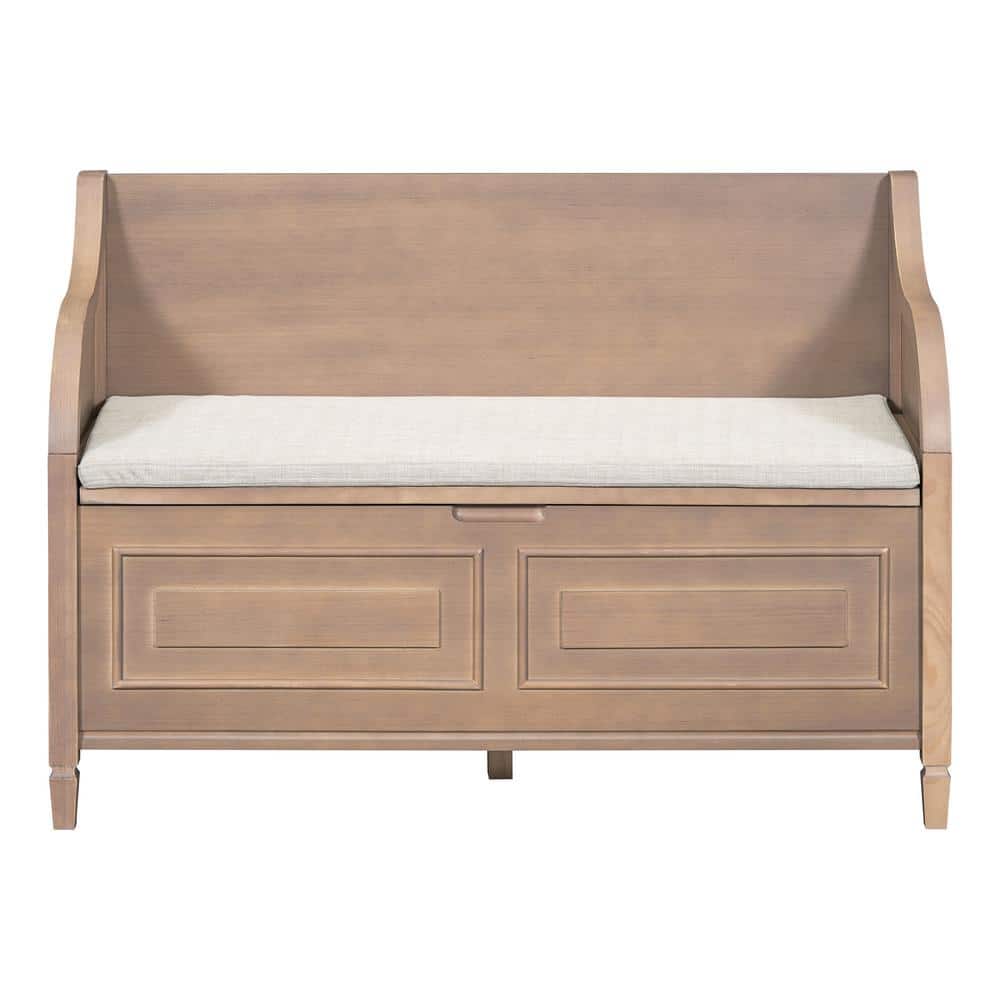 Multifunctional Light Brown and Beige 42 in. Wood Storage Bedroom Bench wit