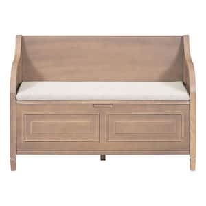 Multifunctional Light Brown and Beige 42 in. Wood Storage Bedroom Bench with Safety Hinge