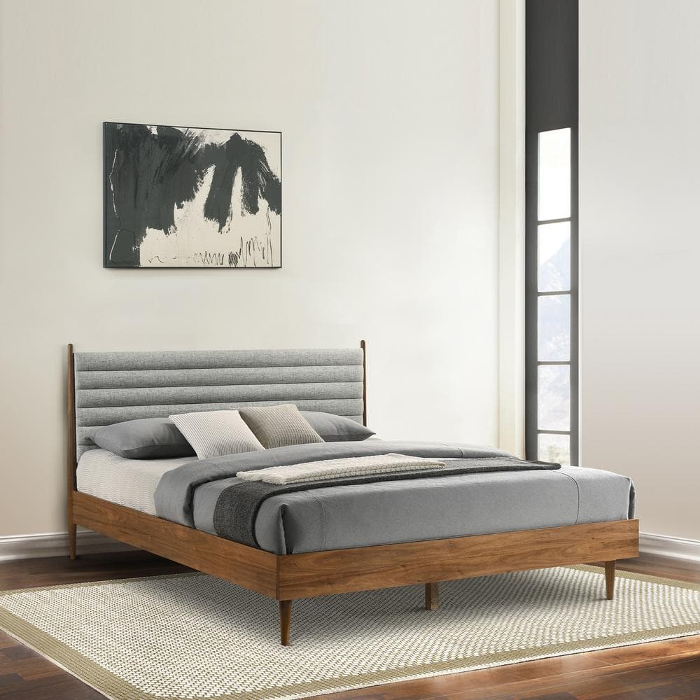 Armen Living Artemio Walnut Wood Frame King Platform Bed With 