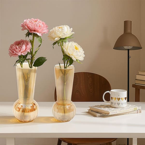Wooakway Elegant 10 in. 2-Piece Orange Glass Decorative Vase