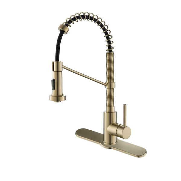 KRAUS Bolden Single Handle Kitchen Faucet with Deck Plate in Spot Free Antique Champagne Bronze Finish