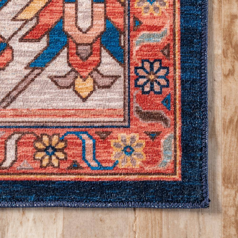 6' Round Red and Blue Oriental Synthetic Area Rug