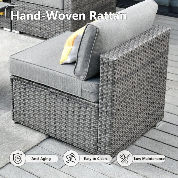 XIZZI Aero 7-Piece Wicker Outdoor Sectional Set with Dark Gray
