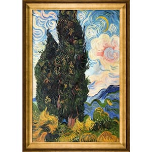 Two Cypresses by Vincent Van Gogh Athenian Gold Framed Nature Oil Painting Art Print 29 in. x 41 in.