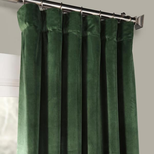 Eden Green Velvet Rod Pocket Room Darkening Curtain - 50 in. W x 108 in. L Single Panel Window Velvet Curtain