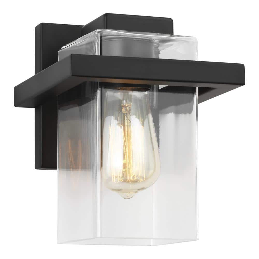 Midnight Black 1-Light Outdoor Vanity Sconce with Clear Glass Shade