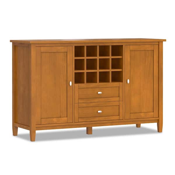 Warm Shaker Light Golden Brown Solid Wood Buffet with Storage and Wine Rack