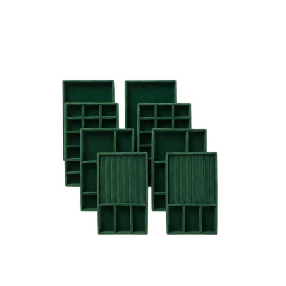 Jewelry Trays for Drawers Set of 8 Green Velvet Stackable Jewelry