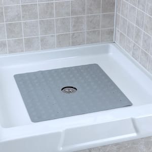 21 in. x 21 in. Square Rubber Safety Shower Mat with Microban in Gray