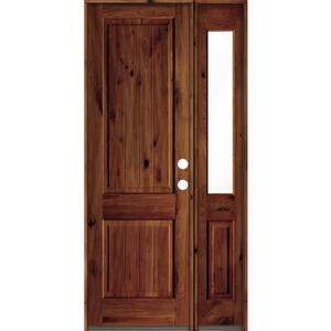 46 in. x 96 in. Knotty Alder Square Top Left-Hand/Inswing Clear Glass Red Chestnut Stain Wood Prehung Front Door w/RHSL
