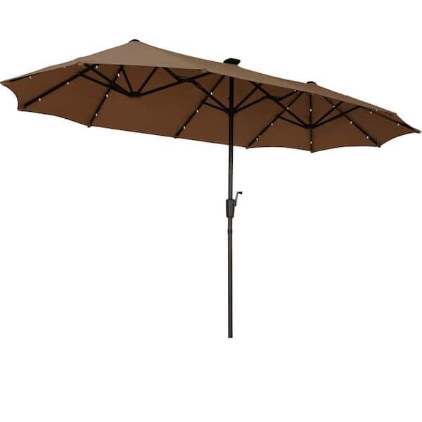 13 ft. Steel Market Solar Patio Umbrella Double-Side with LED Light in Brown