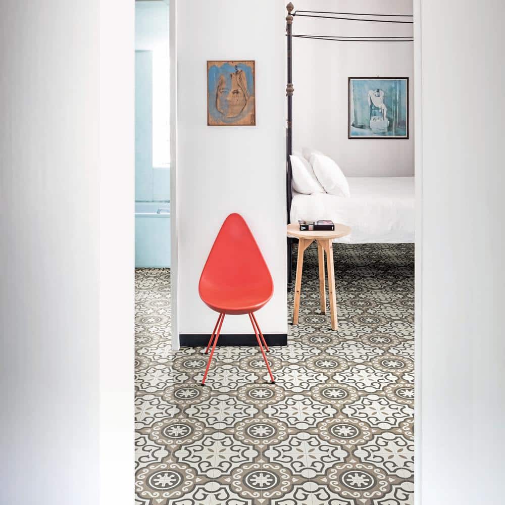 Handmade Encaustic Look 8x8 White and Brown Porcelain Tiles