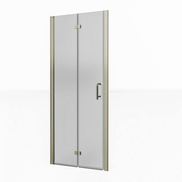 WELLFOR 32 in. W x 72 in. H BiFold Frameless Shower Door in Brushed Nickel with Clear Glass
