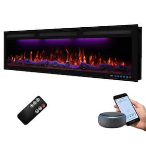 50 in. Wall Mounted & Recessed Electric Fireplace Insert, Alexa-Enabled Electric Smart Fireplace Heater, 1500W, Black