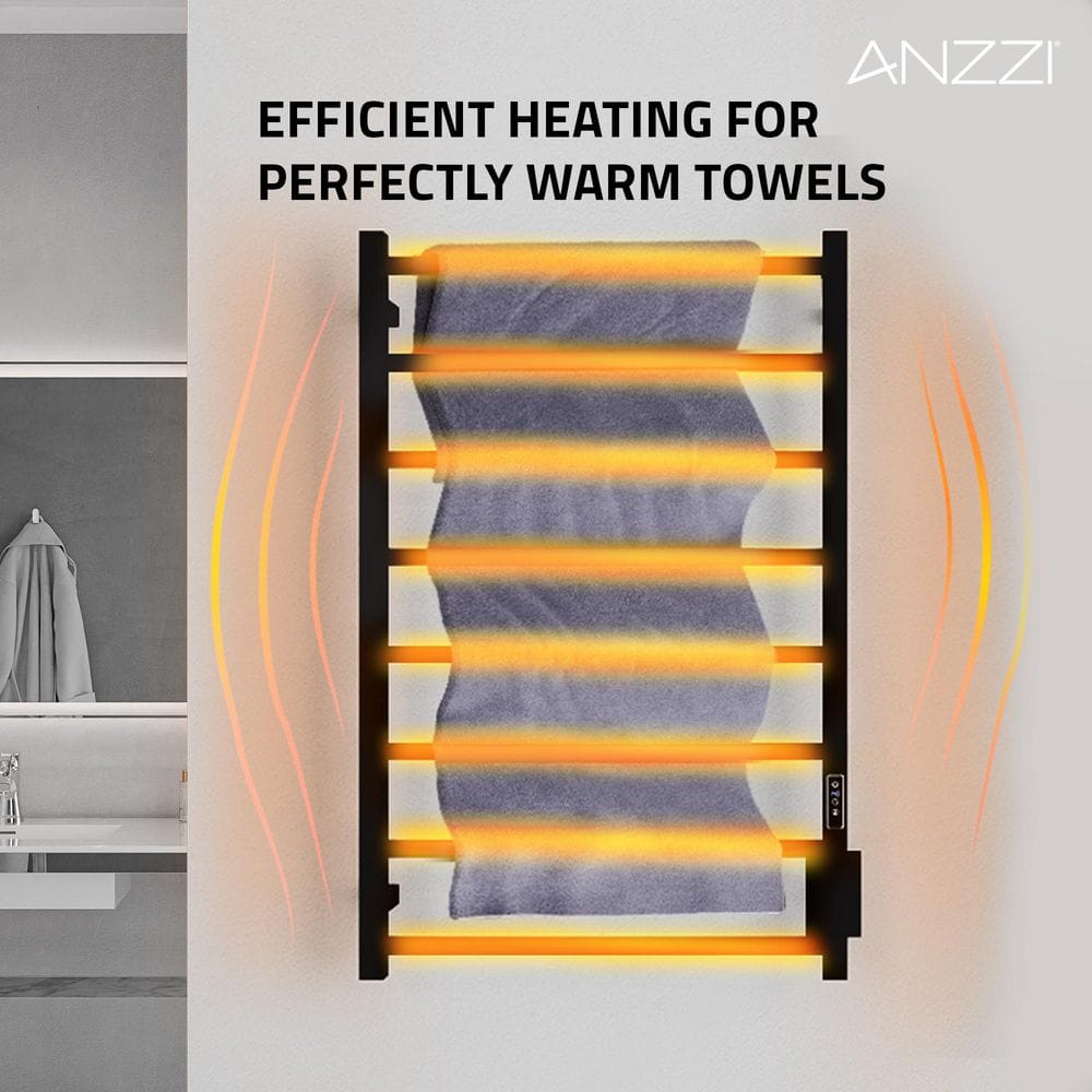 Matte Black Stainless Steel Wall Mounted 8-Bar Towel Warmer