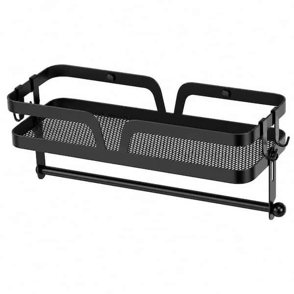 Wall Mount and Self-Adhesive Black Paper Towel Holder with Shelf for Kitchen, RV and Pantry Organization