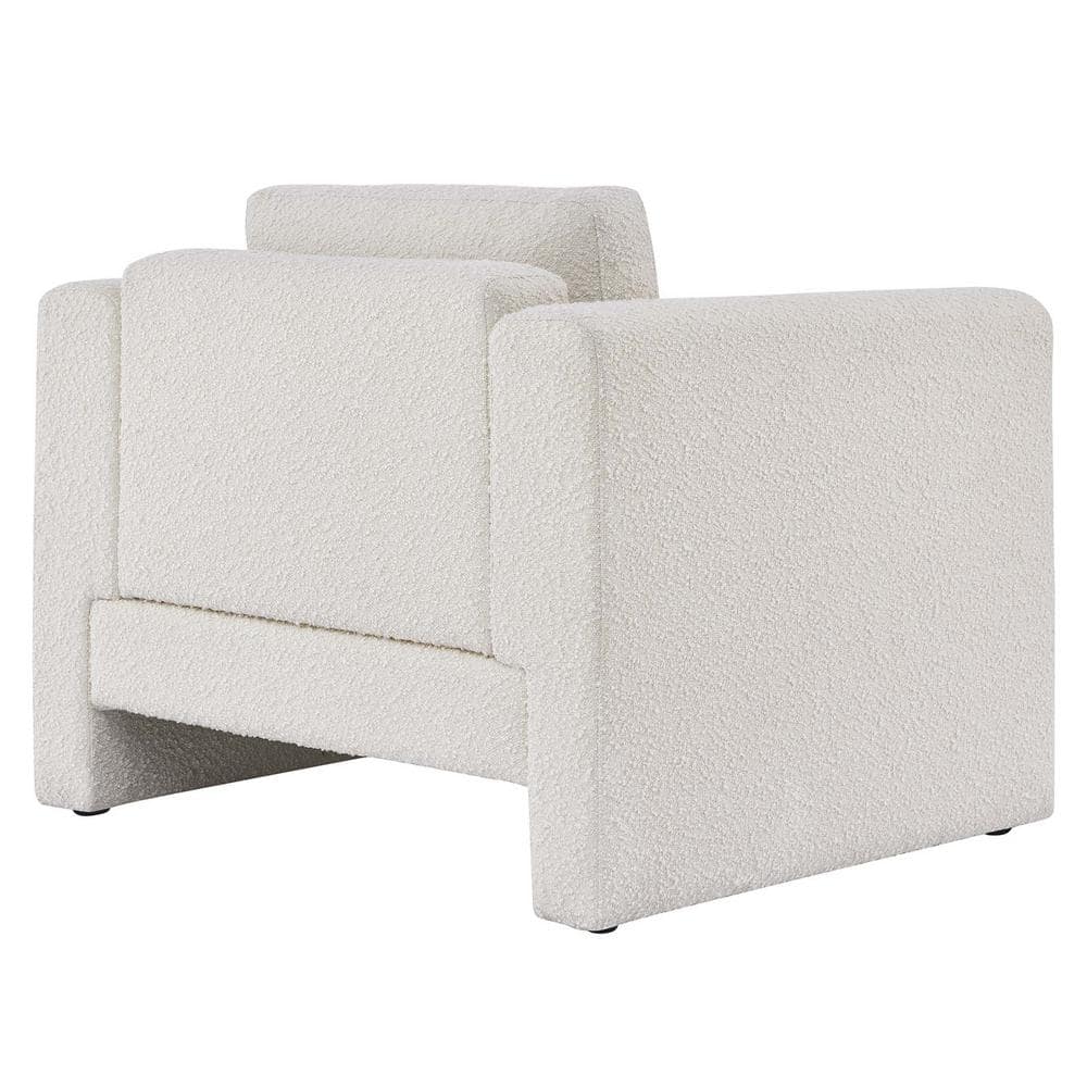 Ivory Boucle Fabric Modern Accent Chair with Manufactured Wood Frame