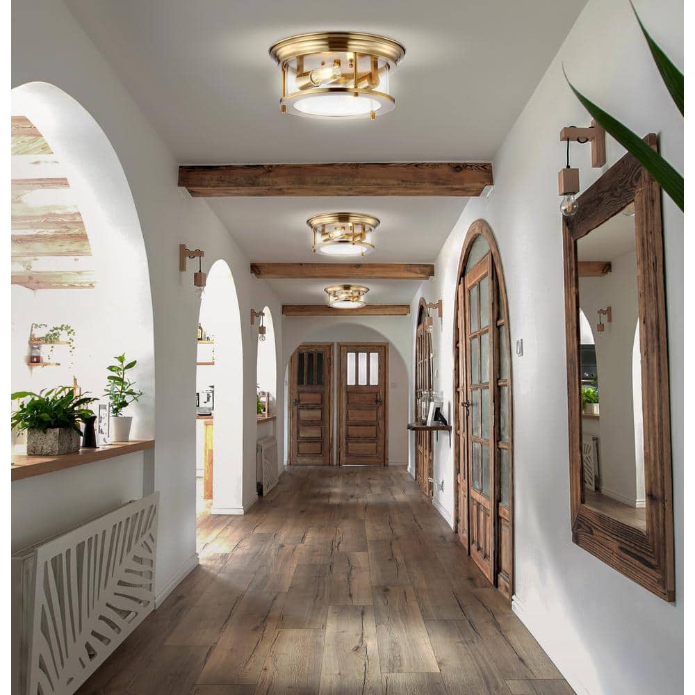Lauren 13.25" Brass Gold and Clear Glass LED Flush Mount