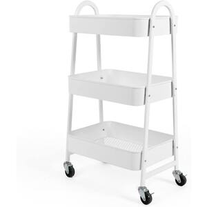 White 3-Tier Utility Rolling Cart with Large Storage and Metal Wheels