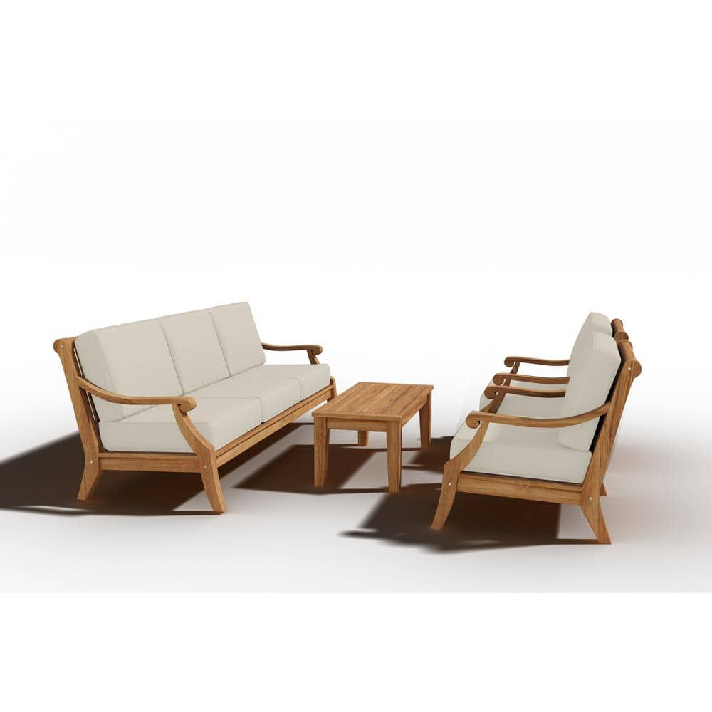 Adrien 4-Piece Teak Patio Conversation Deep Seating Set with Sunbrella Canv