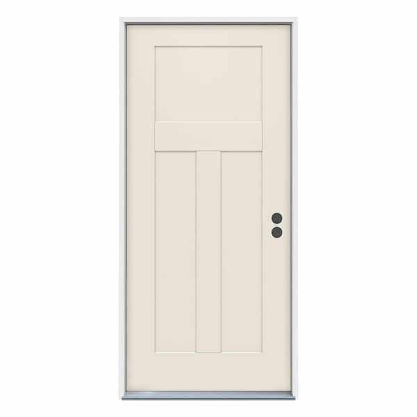 JELD-WEN 36 in. x 80 in. 3-Panel Craftsman Primed Steel Prehung Left-Hand Inswing Front Door