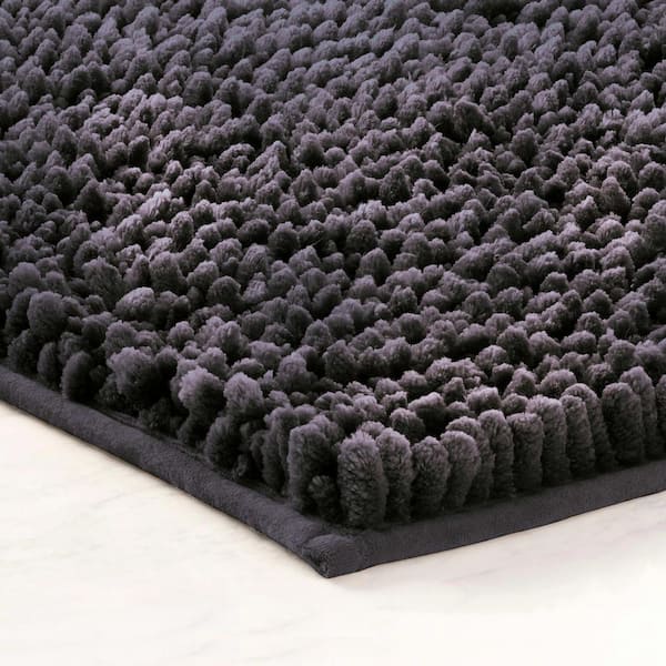 Bathroom Rug Mat Non Slip Black Extra Long Bath Mat for Bathroom Floor -  Fluffy Soft, Ultra Absorbent and Machine Washable Striped Chenille Noodle