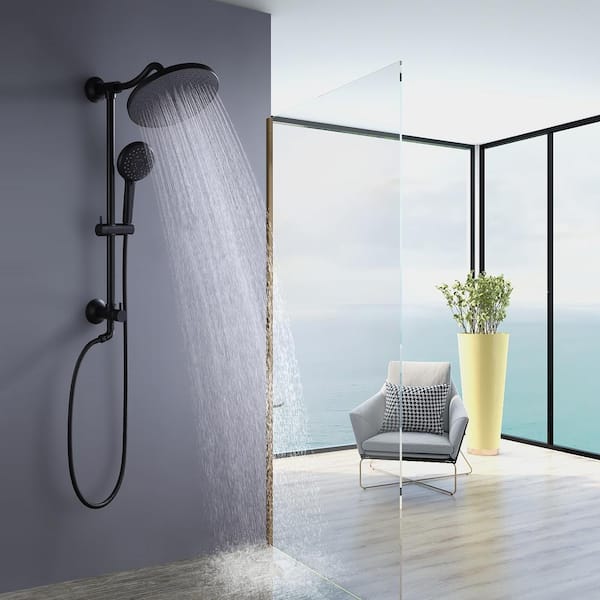 2-Spray Shower System Shower Kit with 10 in. Head Shower and 4-Setting Hand Shower in Matte Black (Valve Not Included)