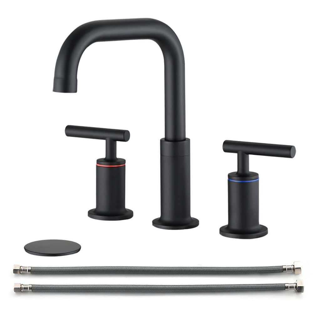 8 in. Widespread Double Lever Handle Bathroom Sink Faucet with 360° High Arc Swivel Spout in Matte Black price history on PriceWatchPro
