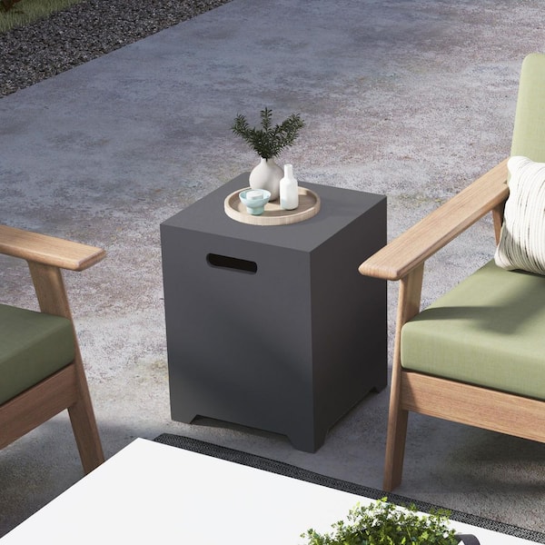 Outdoor Propane Tank Table Square Iron Dark Gray Propane Tank Cover, Patio Side Table