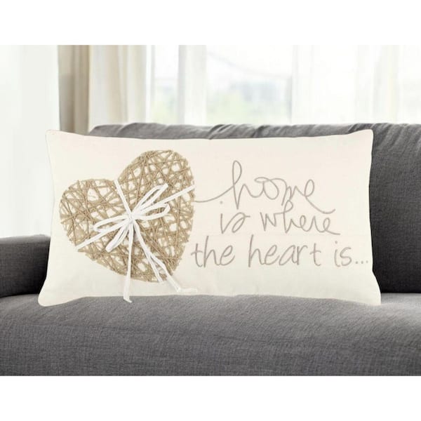 Ivory Solid Polyester 11 in. x 21 in. Throw Pillow