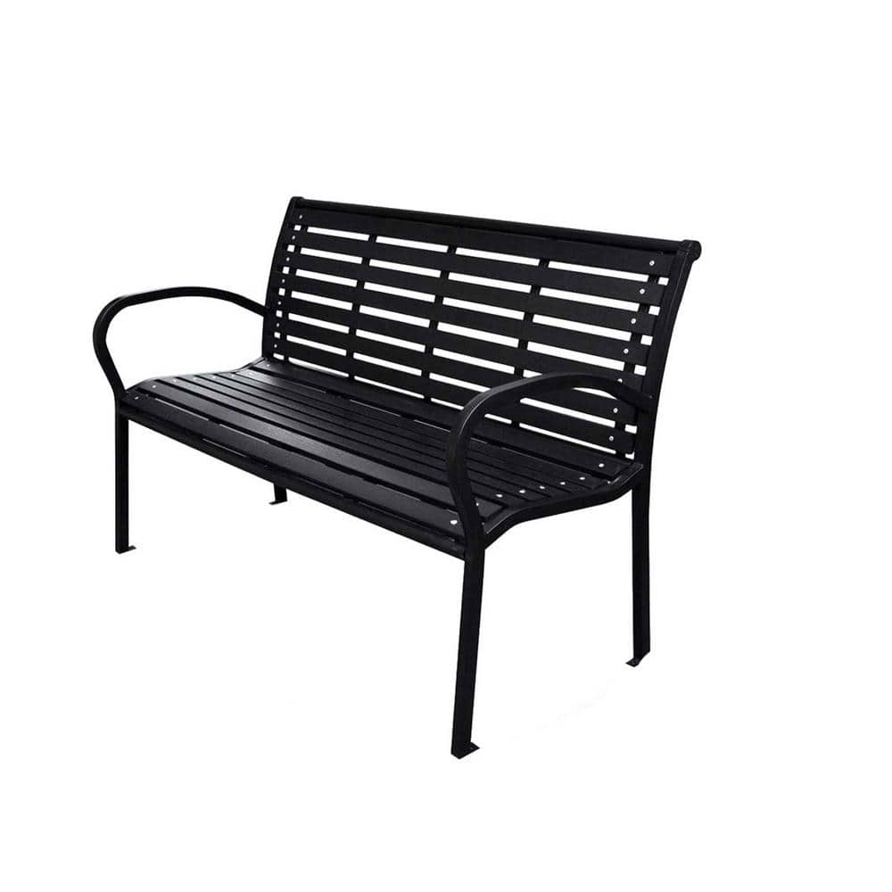 45.7 in. Black Metal Outdoor Bench with Curved Backrest Patio Garden Bench 