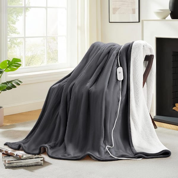 Gray Flannel + Polyester Twin Electric Blanket