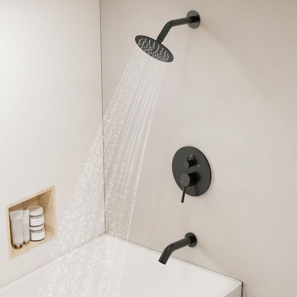 YAWWALK Single Handle 2-Spray 2.5 GPM Tub and Shower Faucet 6 in. Head in Matte Black Valve Included